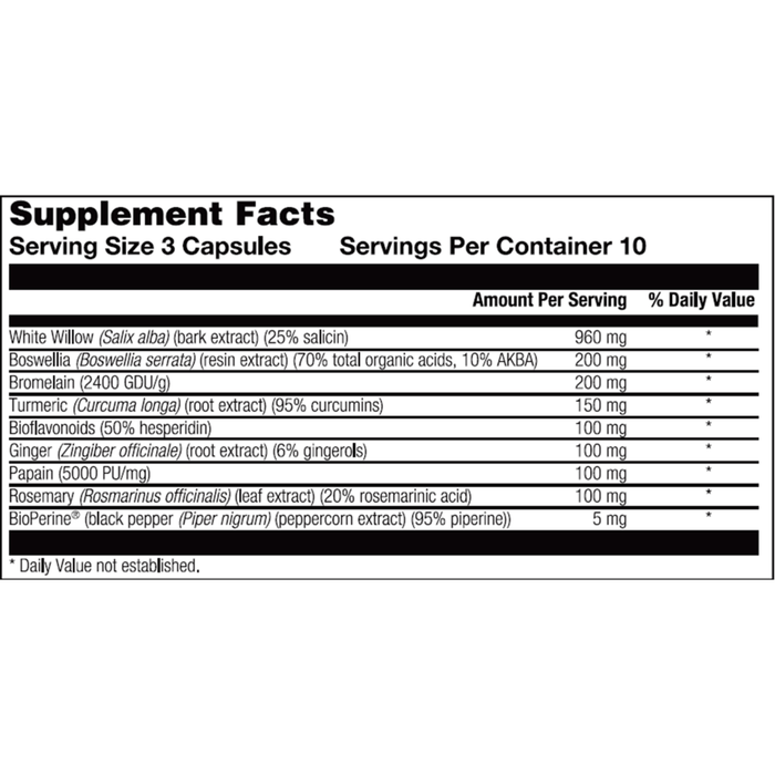 BioGenesis White Willow Forte supplement facts label