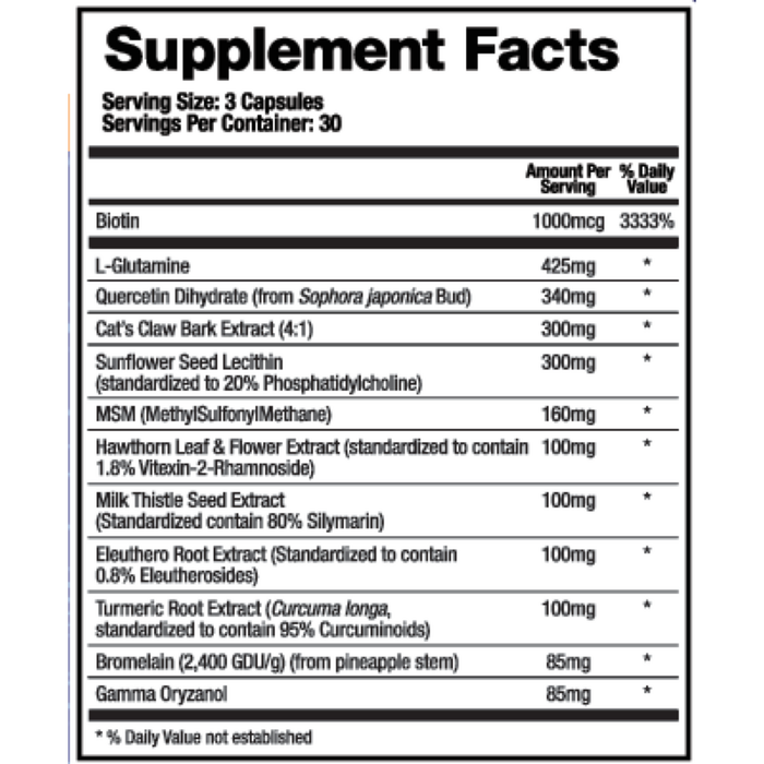 BioMatrix Leaky Gut-X 90 capsules supplement facts label