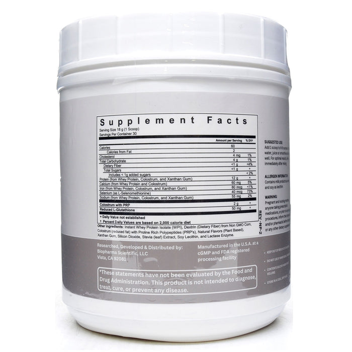 BioPharma Scientific Nanopro PRP Immune 1.2 lb supplement facts label