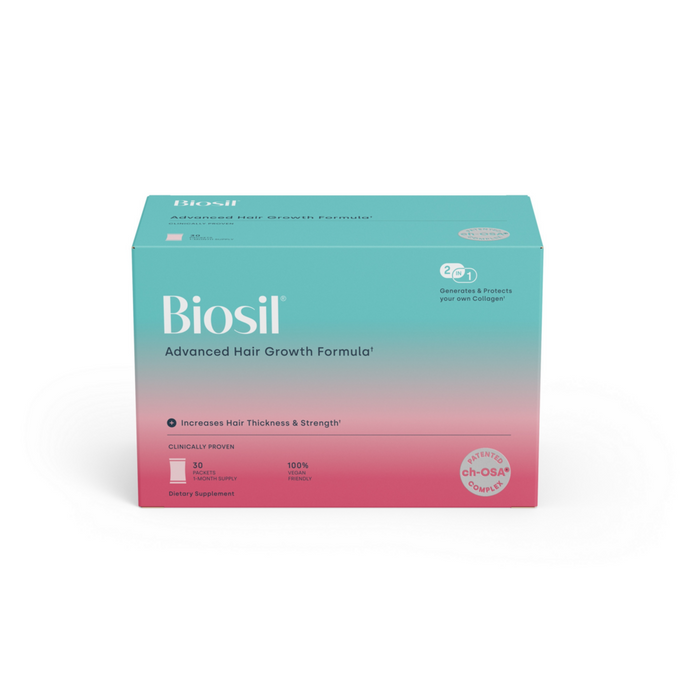 Biosil Advanced Hair Growth Formula, 30 packets, front of box