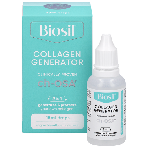Biosil Collagen Generator Liquid Drops, 15 ml, front of box and bottle