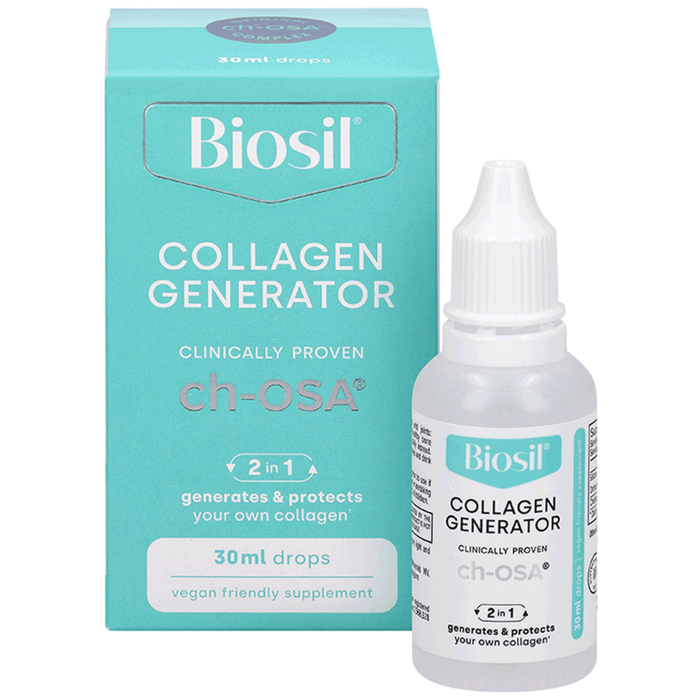 Biosil Collagen Generator Liquid Drops, 30 ml, front of box and bottle