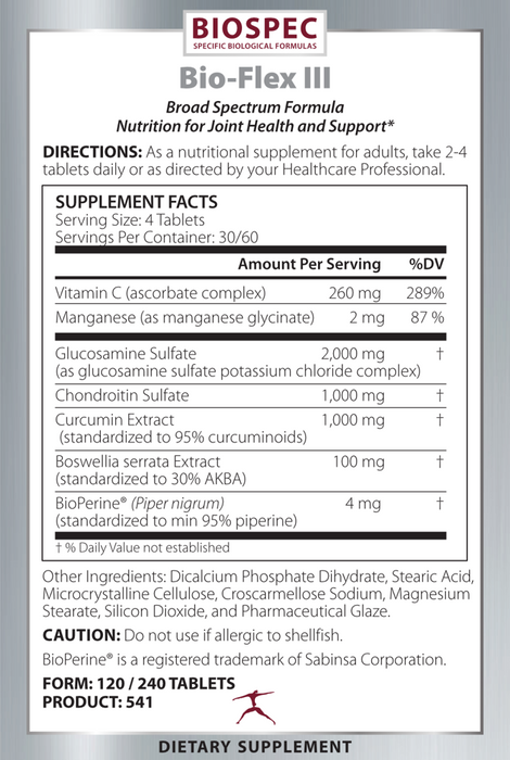 Biospec Nutritionas Bio-Flex III Supplement Facts