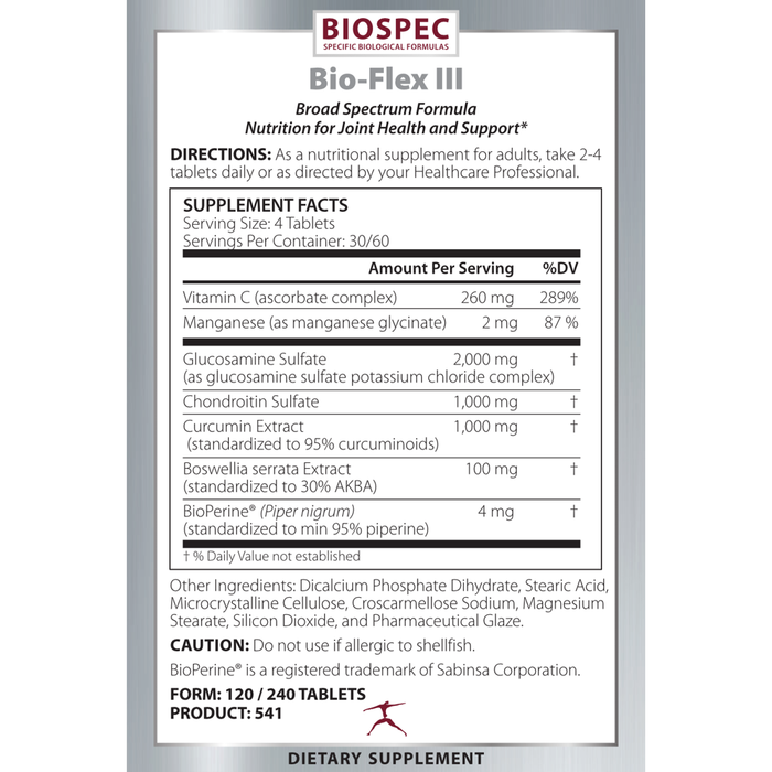 Biospec Nutritionas Bio-Flex III Supplement Facts