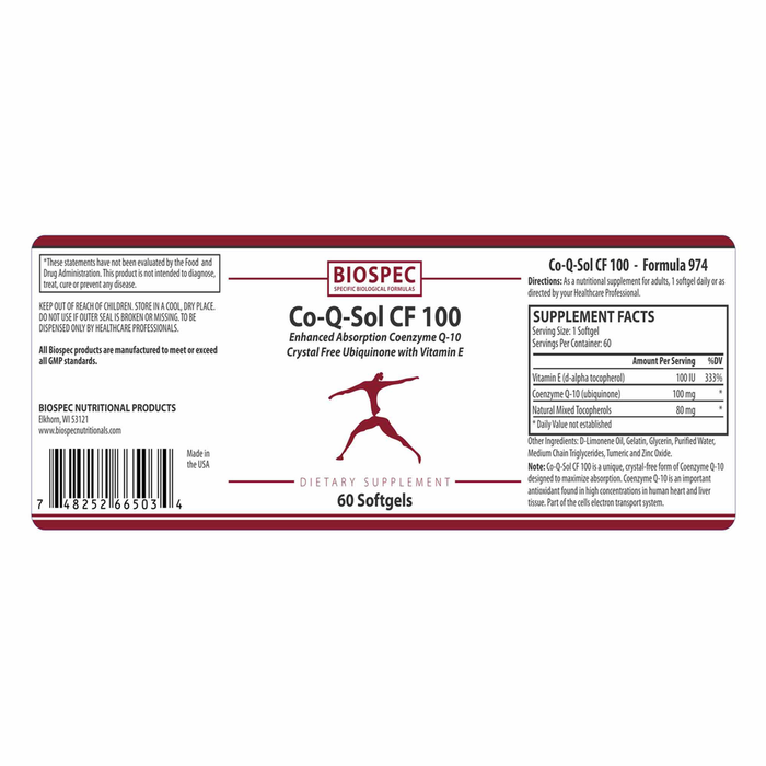 Co-Q-Sol CF 100 60 softgels by Biospec Nutritionals