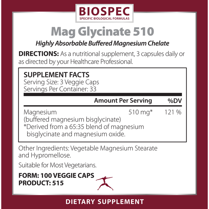 Biospec Nutritionals Mag Glycinate 510 Supplement Facts
