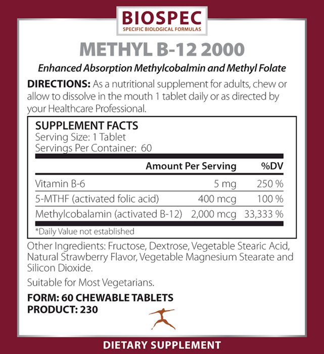 Biospec Nutritionals Methyl B-12 2000 Supplement Facts