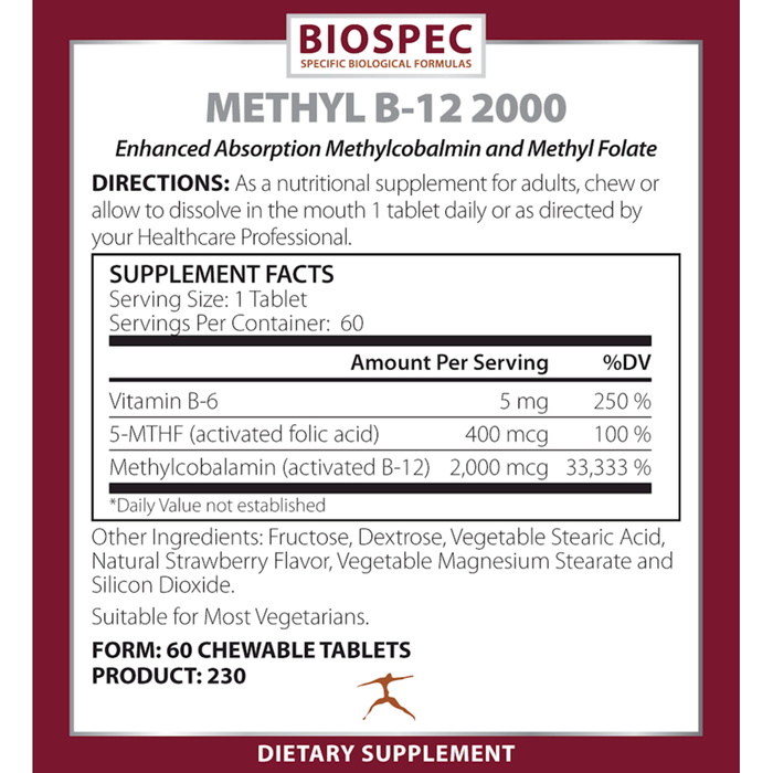 Biospec Nutritionals Methyl B-12 2000 Supplement Facts