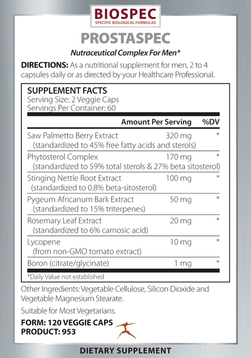 Biospec Nutritionals ProstaSpec Supplement Facts