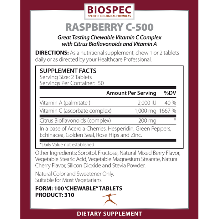 Biospec Nutritionals Raspberry C 500 Supplement Facts