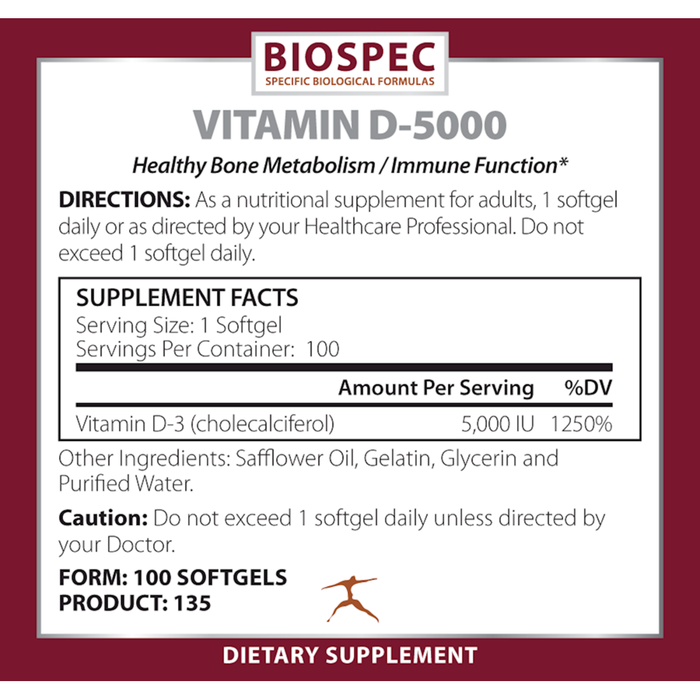 Vitamin D3 5000 100 softgels by Biospec Nutritionals