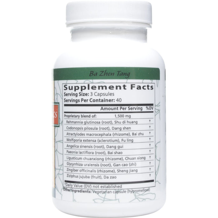 Blue Poppy Ba Zhen Tang 120 capsules supplement facts label