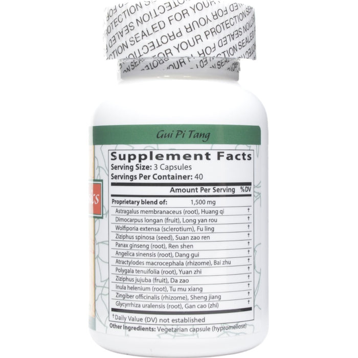 Blue Poppy Gui Pi Tang 120 capsules supplement facts label