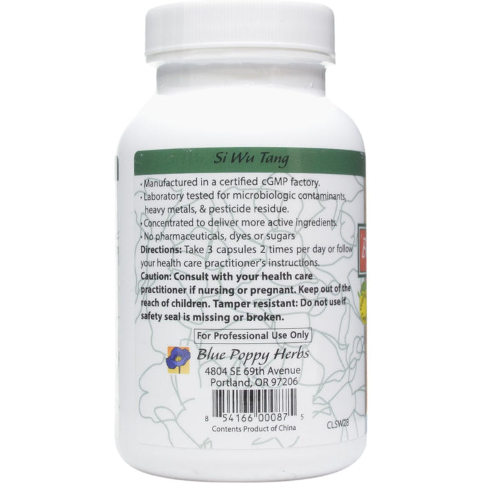 Blue Poppy Si Wu Tang 120 capsules directions label