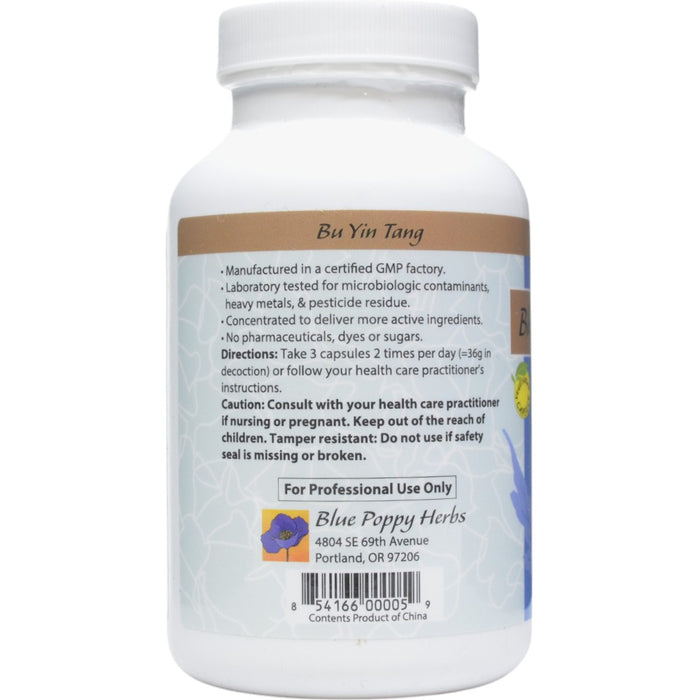 Blue Poppy Supplement Yin 180 capsules directions label