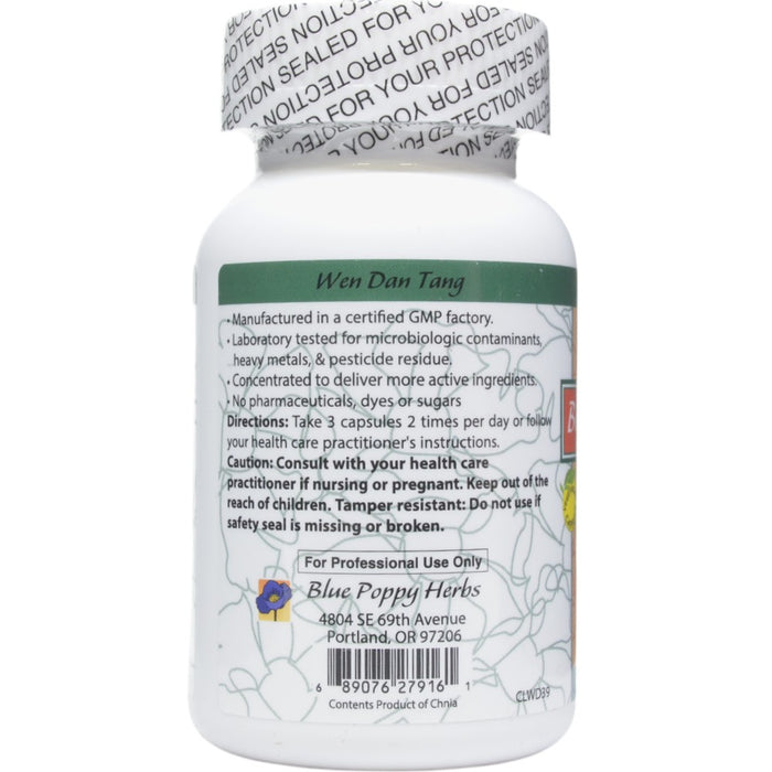 Blue Poppy Wen Dan Tang 120 capsules directions label