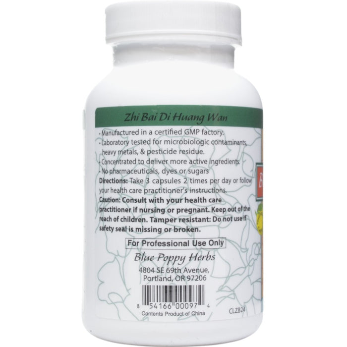 Blue Poppy Zhi Bai Di Huang Wan 120 capsules directions label