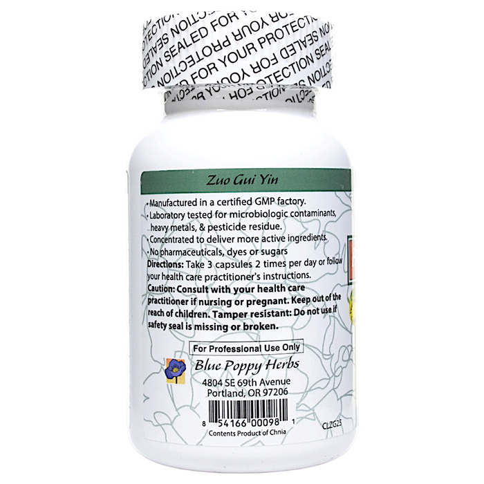 Blue Poppy Zuo Gui Yin 120 capsules suggested use label
