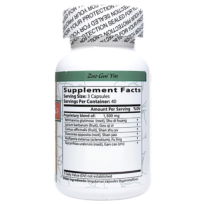 Blue Poppy Zuo Gui Yin 120 capsules supplement facts label