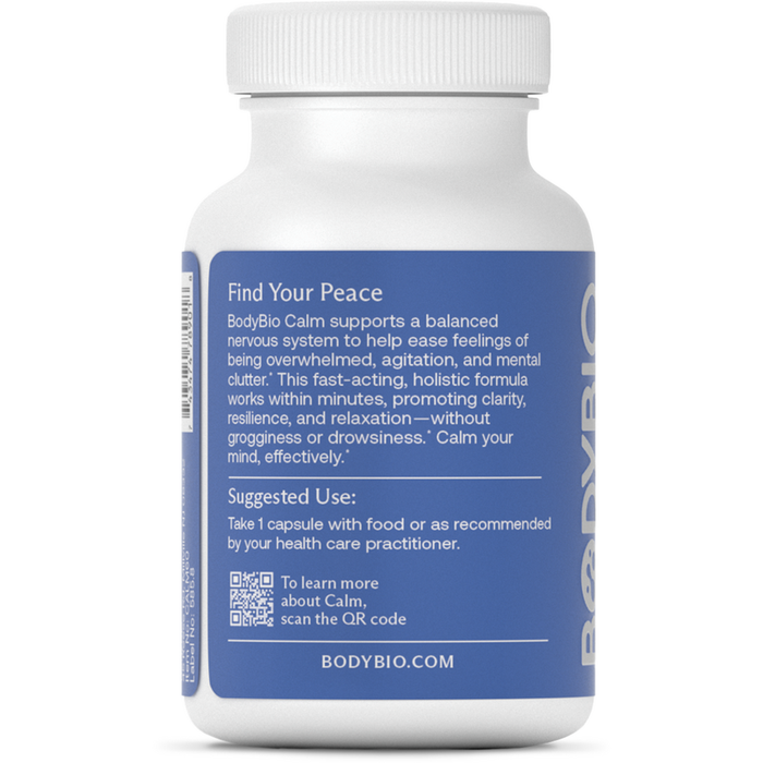 BodyBio Calm 60 capsules suggested use label