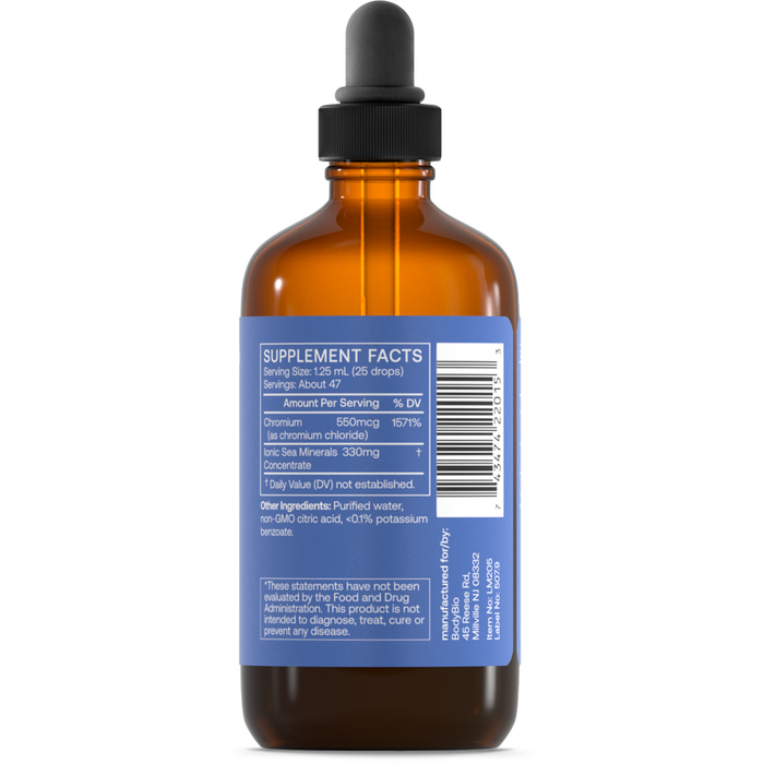 BodyBio Chromium Liquid 2 fl oz supplement facts label