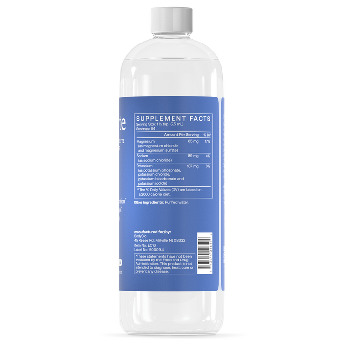 BodyBio E-Lyte Pure Electrolytes 16 fl oz supplement facts label
