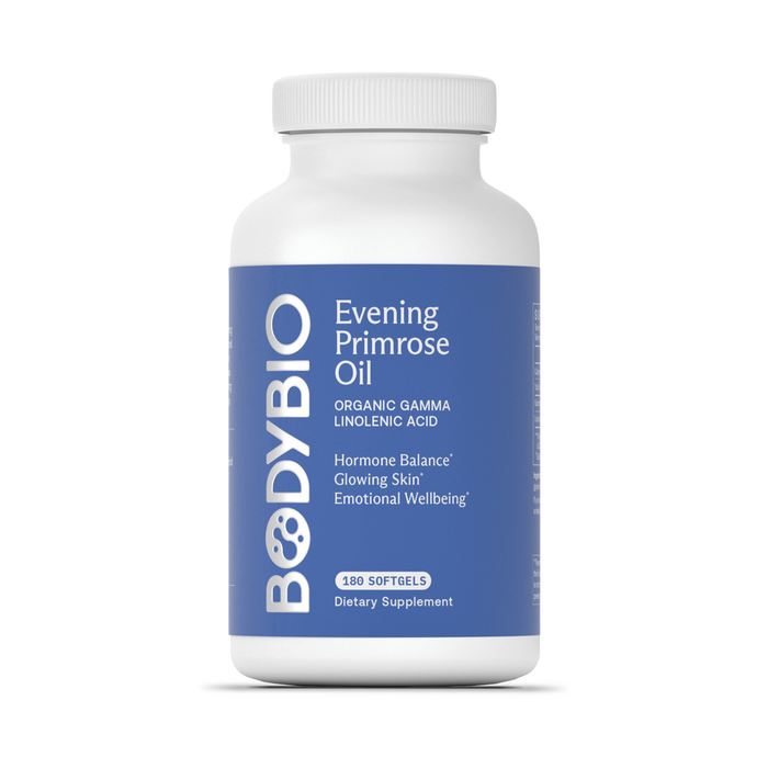 BodyBio Evening Primrose Oil, 180 softgels, front of bottle