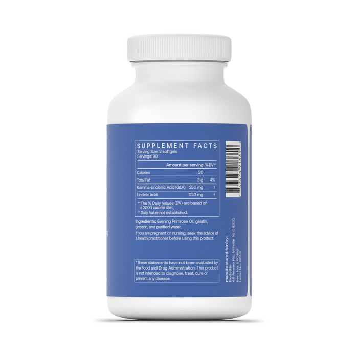 BodyBio Evening Primrose Oil 180 softgels supplement facts label