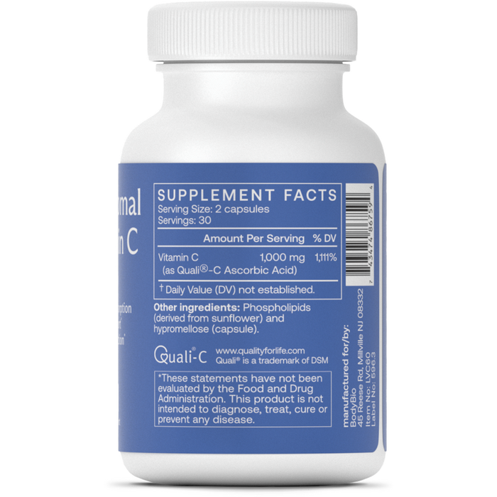 BodyBio Liposomal Vitamin C 1000 mg 60 capsules supplement facts label