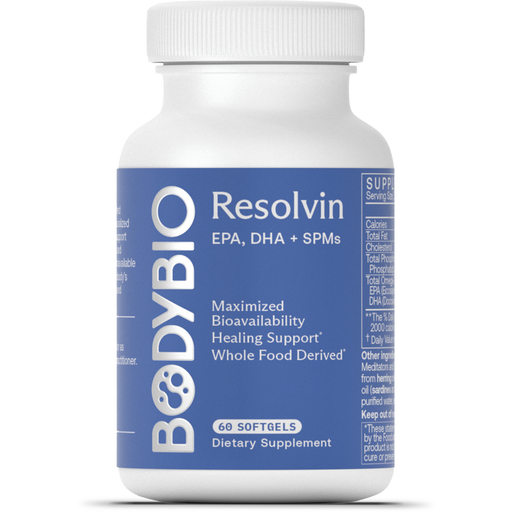BodyBio Resolvin, 60 softgels, front of bottle