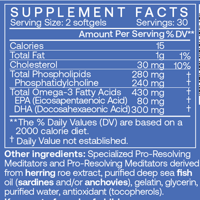 BodyBio Resolvin 60 softgels supplement facts label