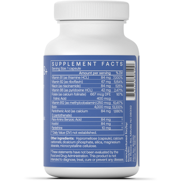 BodyBio Vitamin B+ 90 capsules supplement facts label