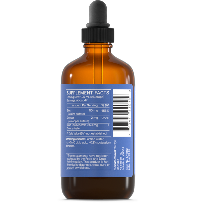 BodyBio Zinc Liquid 2 fl oz supplement facts label