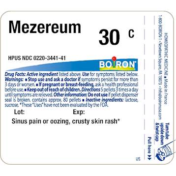 Boiron Mezereum 30C 80 pellets full label