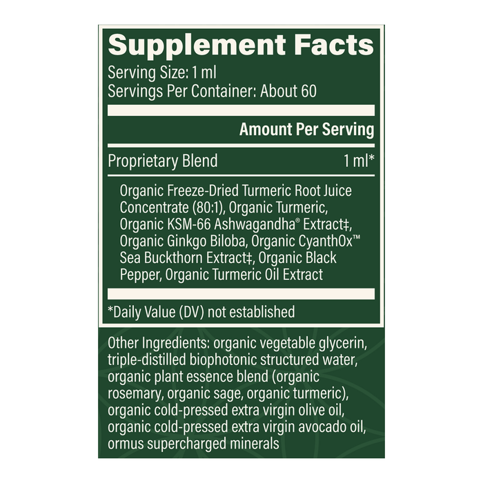 Supplement facts label with green background and white text