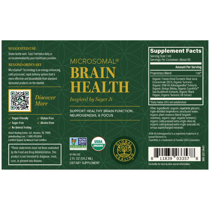 Supplement label for Microsomal Brain Health on a green background