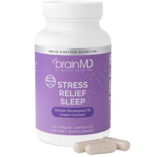 BrainMD Stress Relief Sleep, 90 capsules, front of bottle