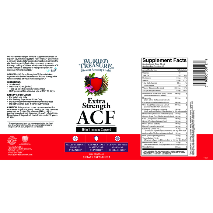 Buried Treasure ACF Extra Strength 16 fl oz full label panel
