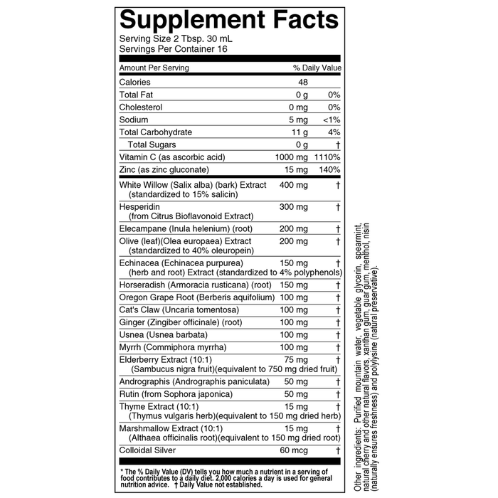 Buried Treasure ACF Extra Strength 16 fl oz supplement facts label