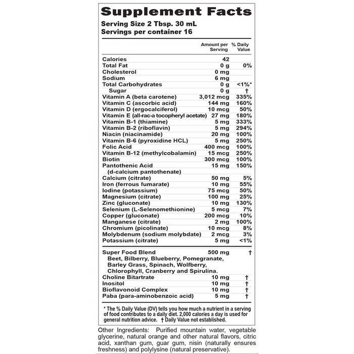 Buried Treasure Children's Daily Multi 16.54 fl oz supplement facts label