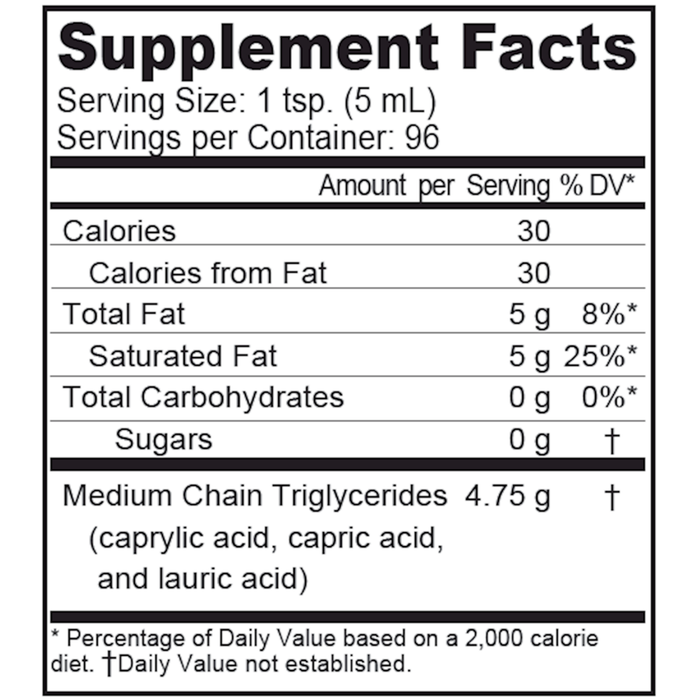 Buried Treasure Coconut MCT Oil 16 fl oz supplement facts label