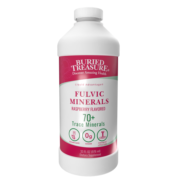 Buried Treasure Fulvic Minerals, Raspberry, 33 fl oz, front of bottle