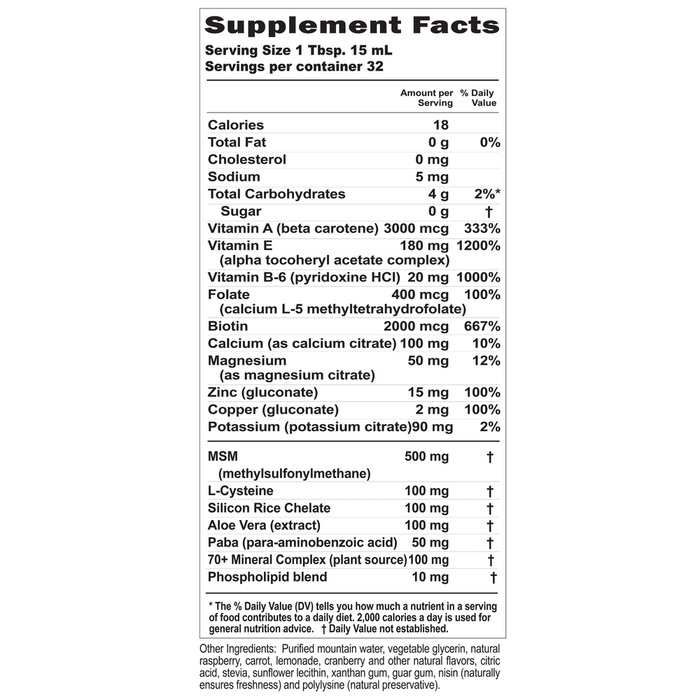 Buried Treasure Hair Skin & Nails 16.54 fl oz supplement facts label