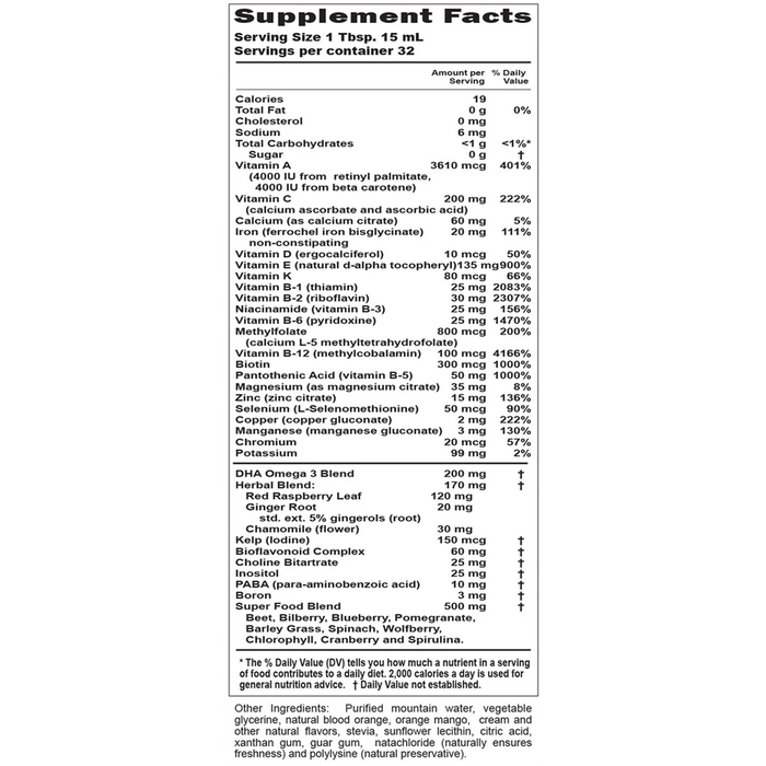 Buried Treasure PreNatal plus DHA Complete 16.54 fl oz supplement facts label