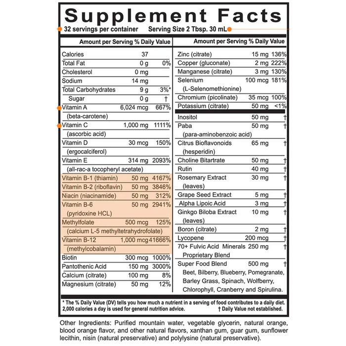 Buried Treasure VM 100 Complete 33 fl oz supplement facts label