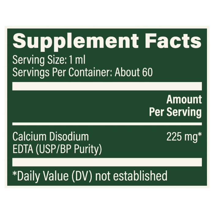 Supplement facts label with calcium disodium EDTA on a green background