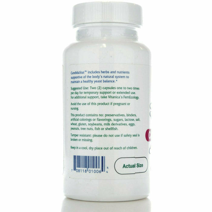 Vitanica Candida support supplement bottle with label on a white background