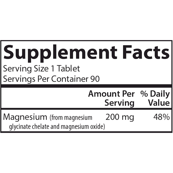 Carlson Labs Chelated Magnesium Glycinate 200 mg 90 tablets supplement facts label