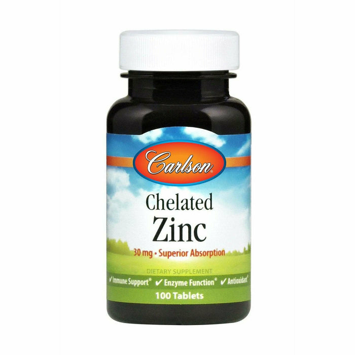 Carlson Labs Chelated Zinc 30 mg, 100 tablets, front of bottle