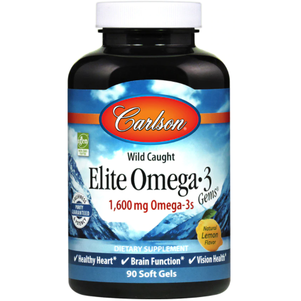 Carlson Labs Elite Omega-3 Gems 1,600 mg, 90 softgels, front of bottle